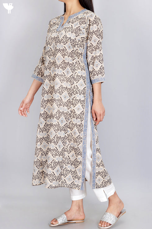 Terry Voile Kurta With Chiffon Dupatta In Block Print