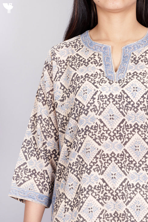 Terry Voile Kurta With Chiffon Dupatta In Block Print