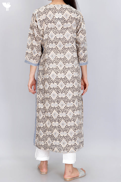 Terry Voile Kurta With Chiffon Dupatta In Block Print