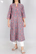 Terry Voile Kurta With Chiffon Dupatta In Floral Block Print