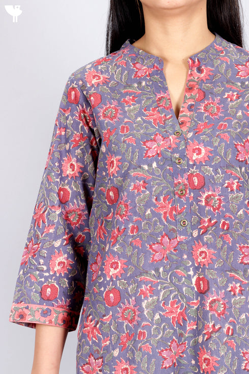 Terry Voile Kurta With Chiffon Dupatta In Floral Block Print