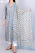 Terry Voile Kurta With Chiffon Dupatta In Floral Block Print