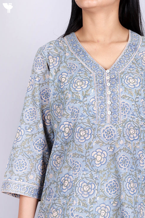 Terry Voile Kurta With Chiffon Dupatta In Floral Block Print