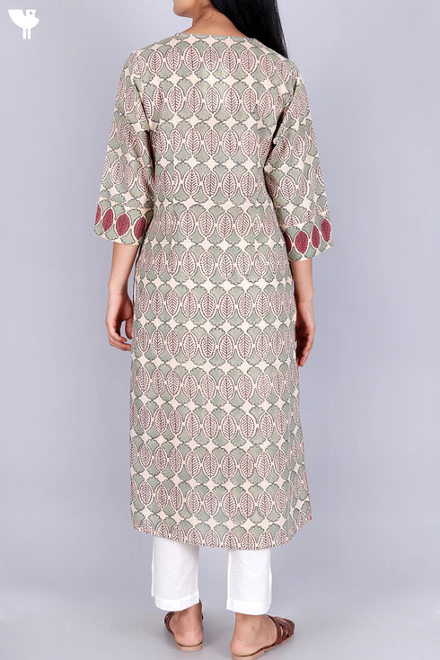 Terry Voile Kurta With Chiffon Dupatta In Graphic Block Print