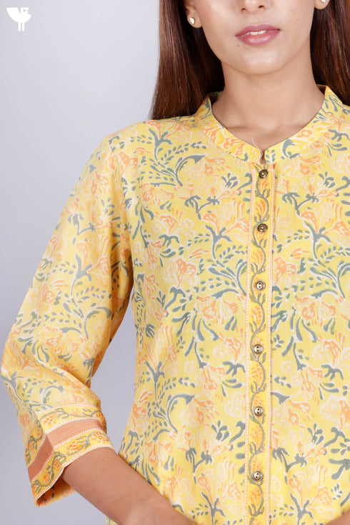 Terry Voile Kurta With Chiffon Dupatta In Floral Block Print