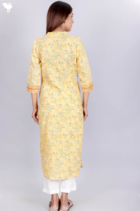 Terry Voile Kurta With Chiffon Dupatta In Floral Block Print