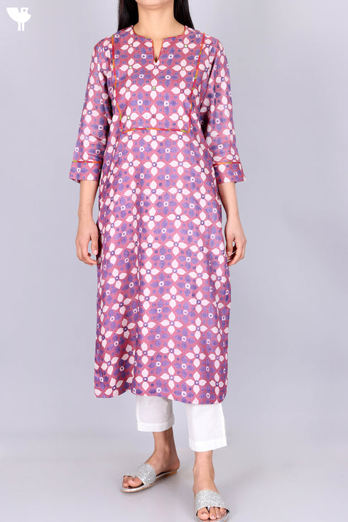 Tussar Silk Kurta Cotton Silk Dupatta Set In Block Print