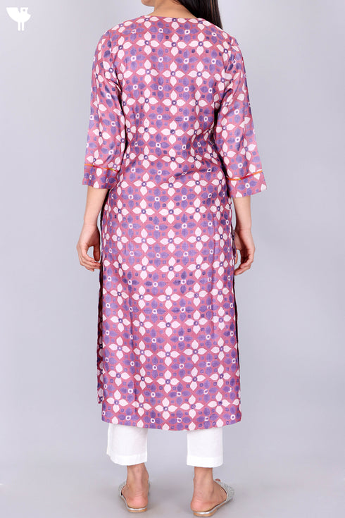 Tussar Silk Kurta Cotton Silk Dupatta Set In Block Print