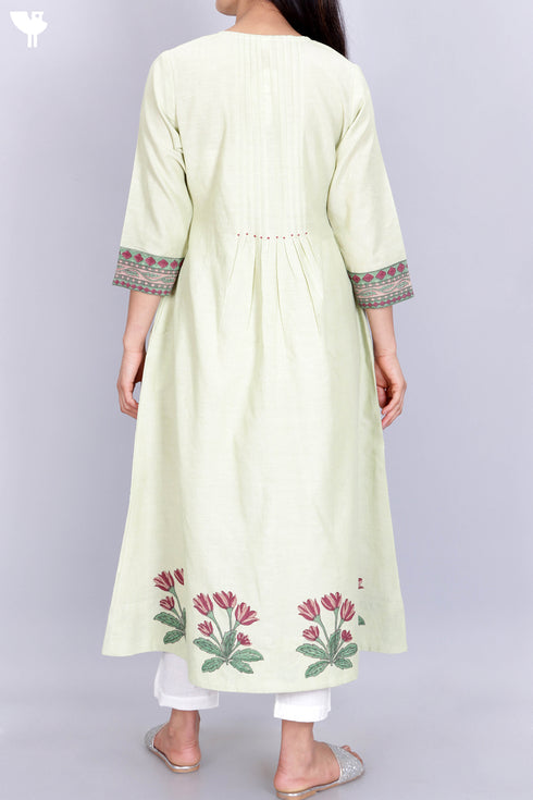 Khaadi Kurta With Kota Doria Dupatta in Floral Block Print