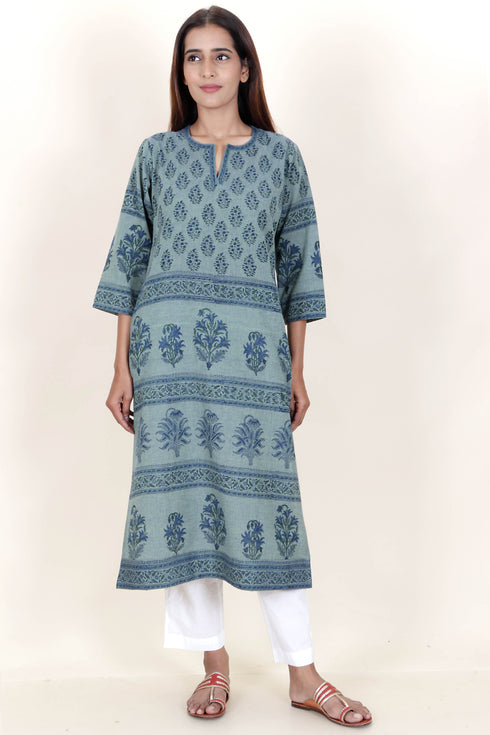 Khaadi Kurta With Kota Doria Dupatta in Floral Block Print