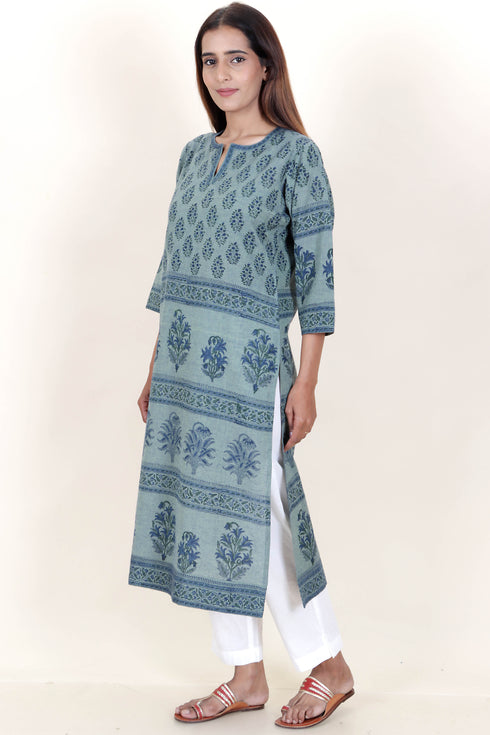 Khaadi Kurta With Kota Doria Dupatta in Floral Block Print