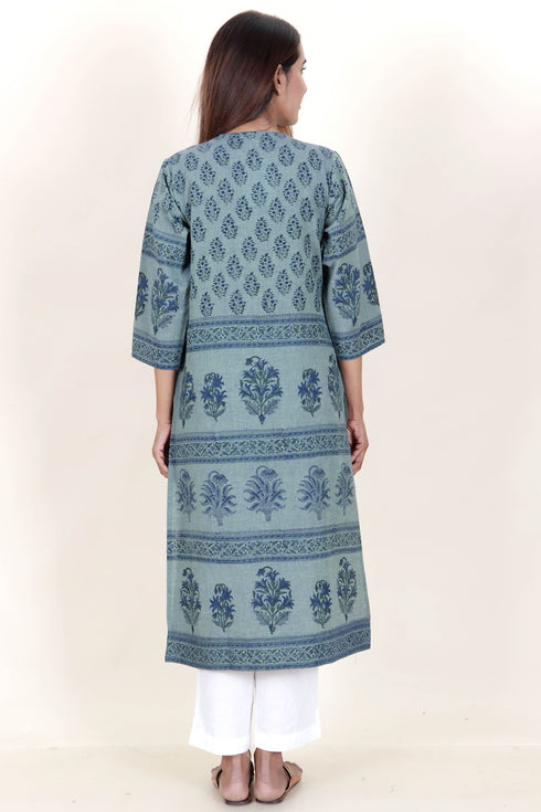Khaadi Kurta With Kota Doria Dupatta in Floral Block Print