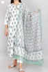 Cambric Cotton Lucknowi Kurta With Kota Doria Dupatta In Floral Block Print