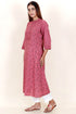 Cambric Cotton Kurta With Kota Doria Dupatta In Floral Block Print