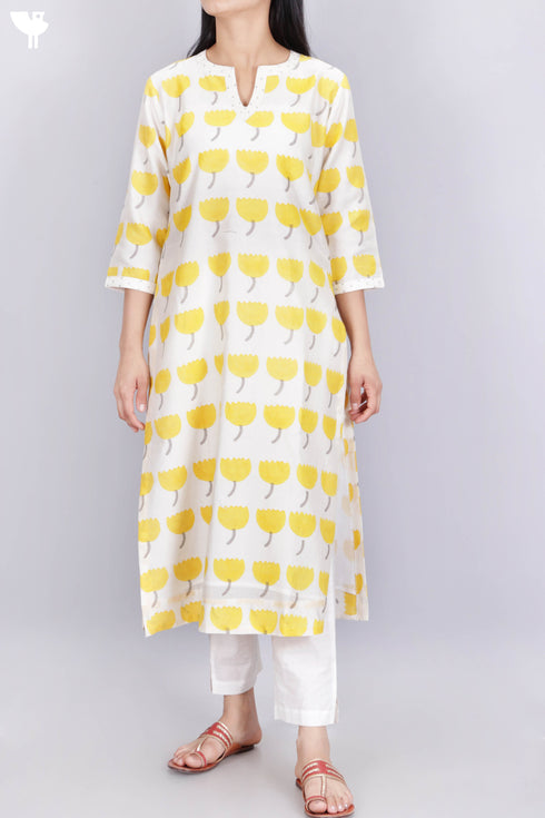 Chanderi Silk Kurta And Dupatta Set In Floral Block Print
