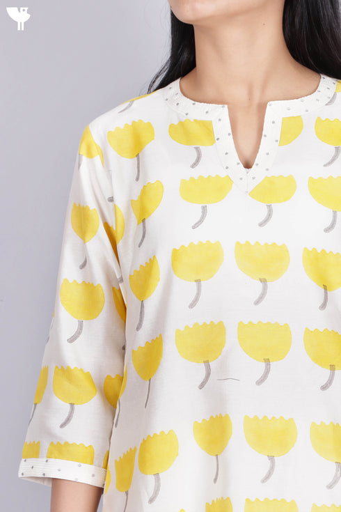 Chanderi Silk Kurta And Dupatta Set In Floral Block Print