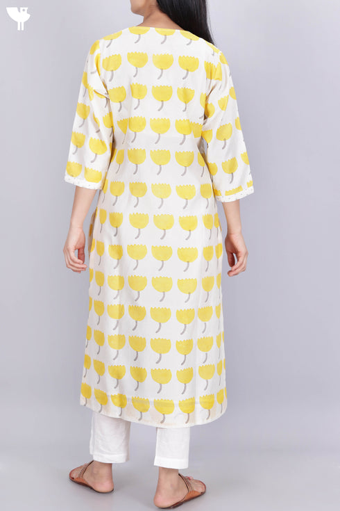 Chanderi Silk Kurta And Dupatta Set In Floral Block Print