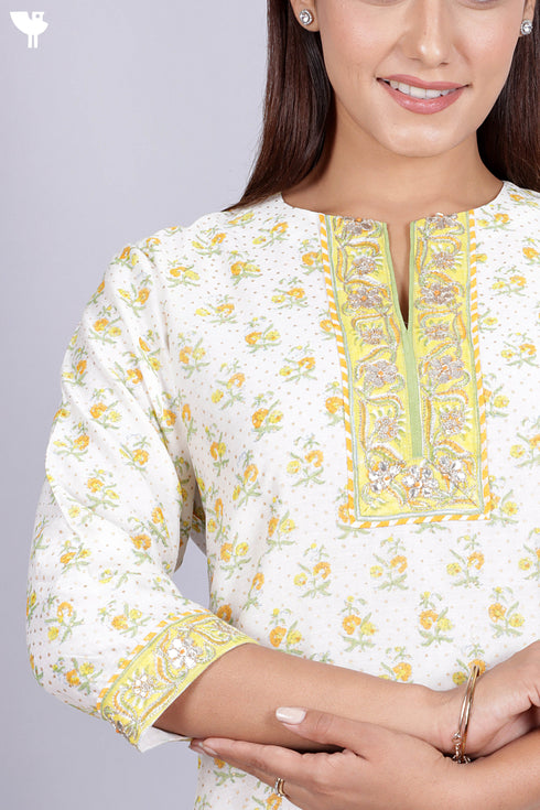 Chanderi Silk Kurta And Dupatta Set With Gota Embroidery