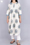 Organic Slub Cotton Kurta With Kota Doria Dupatta in Floral Block Print