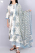 Organic Slub Cotton Kurta With Kota Doria Dupatta in Floral Block Print