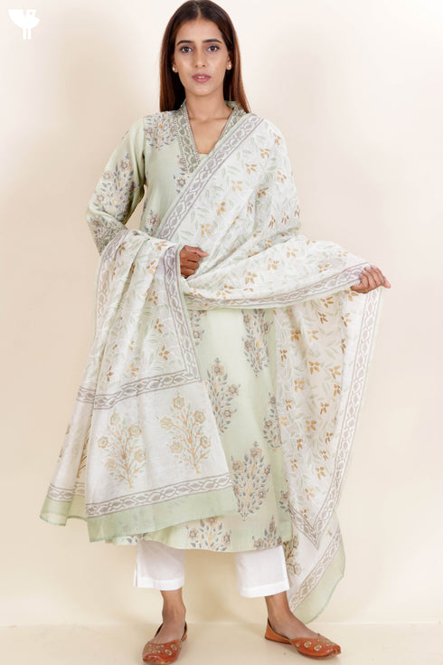 Chanderi Silk Kurta And Dupatta Set With Gota Embroidery
