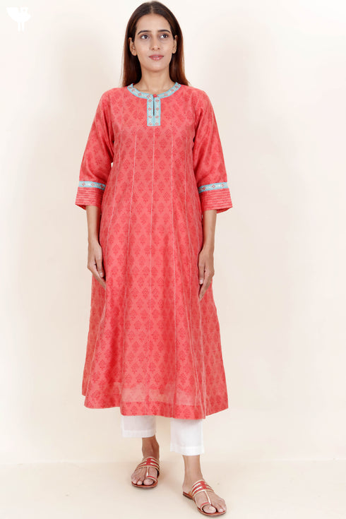 Chanderi Silk Kurta And Dupatta Set in Block Print