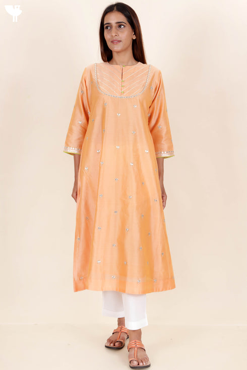 Chanderi Silk Kurta And Dupatta Set With Gota Patti Embroidery