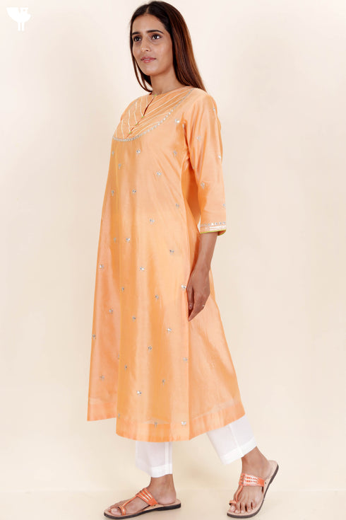 Chanderi Silk Kurta And Dupatta Set With Gota Patti Embroidery