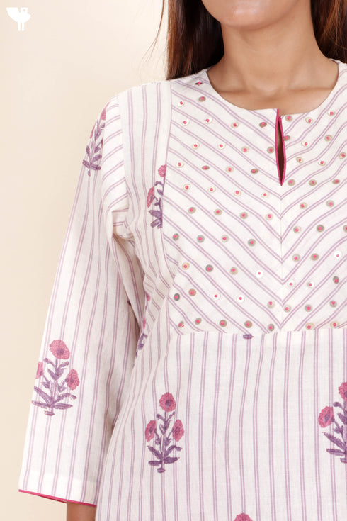 Khaadi Kurta With Kota Doria Dupattain Floral Block Print