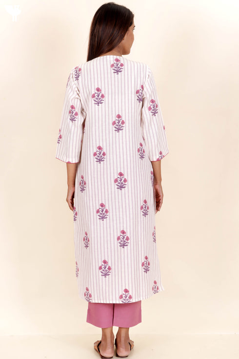 Khaadi Kurta With Kota Doria Dupattain Floral Block Print