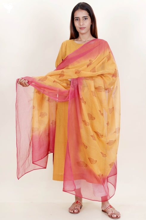 Khaadi Kurta And Kota Dupatta Set In Block Print