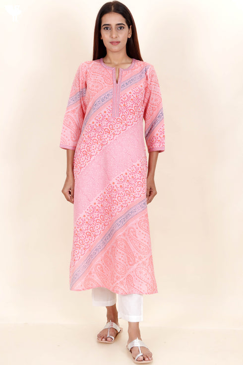 Khaadi Cotton Kurta And Kota Doria Dupatta Set In Block Print
