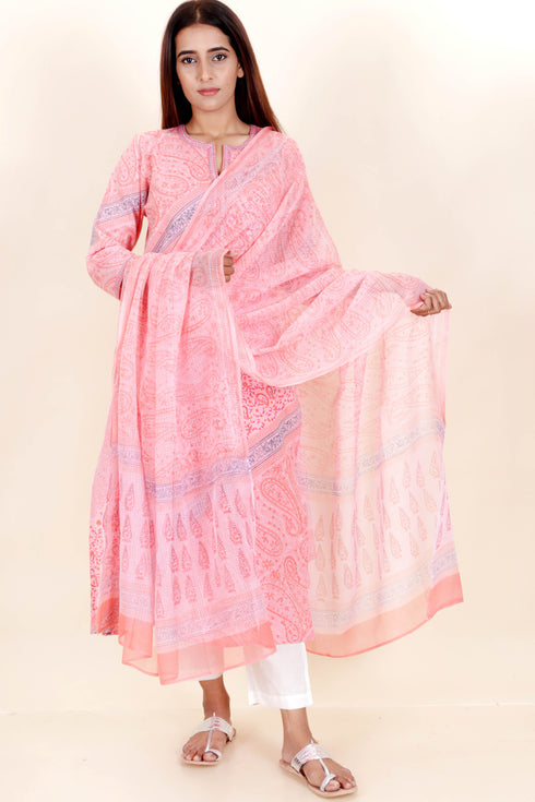 Khaadi Cotton Kurta And Kota Doria Dupatta Set In Block Print