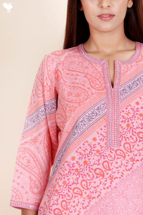 Khaadi Cotton Kurta And Kota Doria Dupatta Set In Block Print