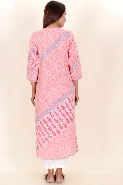 Khaadi Cotton Kurta And Kota Doria Dupatta Set In Block Print