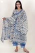 Terry Voile Kurta With Kota Dupatta In Floral Block Print