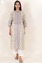 Terry Voile Kurta With Kota Dupatta In Floral Block Print