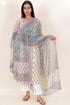 Terry Voile Kurta With Kota Dupatta In Floral Block Print