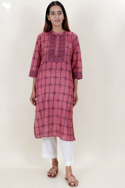 Cotton Silk Kurta With Chanderi Dupatta In Block Print