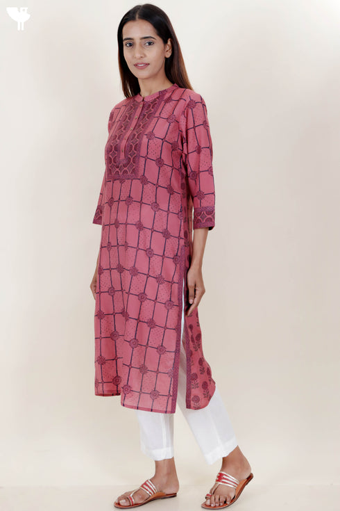 Cotton Silk Kurta With Chanderi Dupatta In Block Print