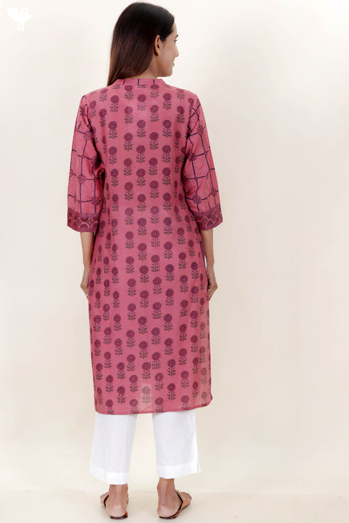 Cotton Silk Kurta With Chanderi Dupatta In Block Print