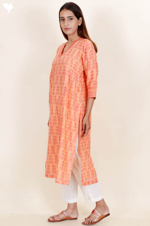 Chanderi Silk Kurta And Dupatta Set With Block Print