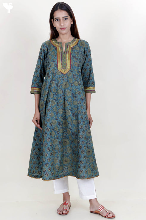 Cotton Kurta Dupatta Set In Floral Block Print