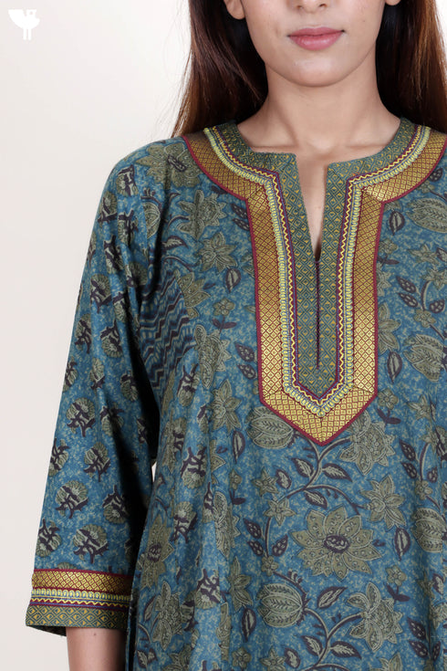 Cotton Kurta Dupatta Set In Floral Block Print