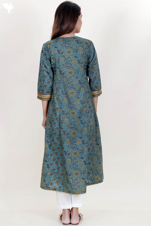 Cotton Kurta Dupatta Set In Floral Block Print