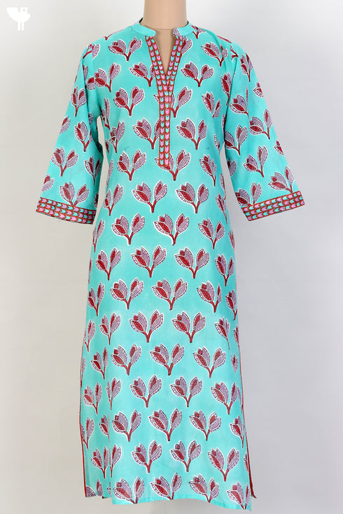 Mulmul Cotton Kurta In Graphic Block Print