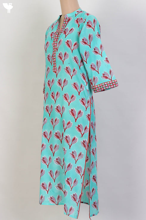 Mulmul Cotton Kurta In Graphic Block Print