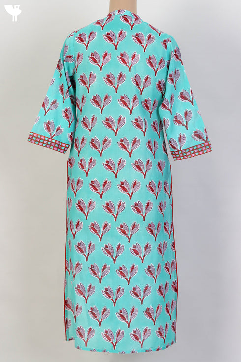 Mulmul Cotton Kurta In Graphic Block Print