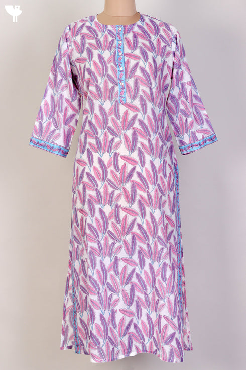 Mulmul Cotton Kurta In Graphic Block Print