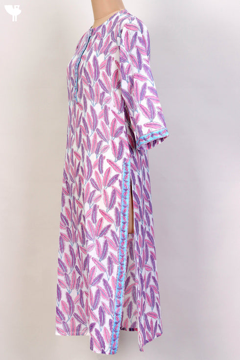 Mulmul Cotton Kurta In Graphic Block Print